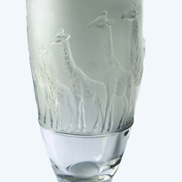 Vtg Natchmann Safari Series Giraffes On Parade Frosted Clear Large Crystal Vase - Picture 4 of 7